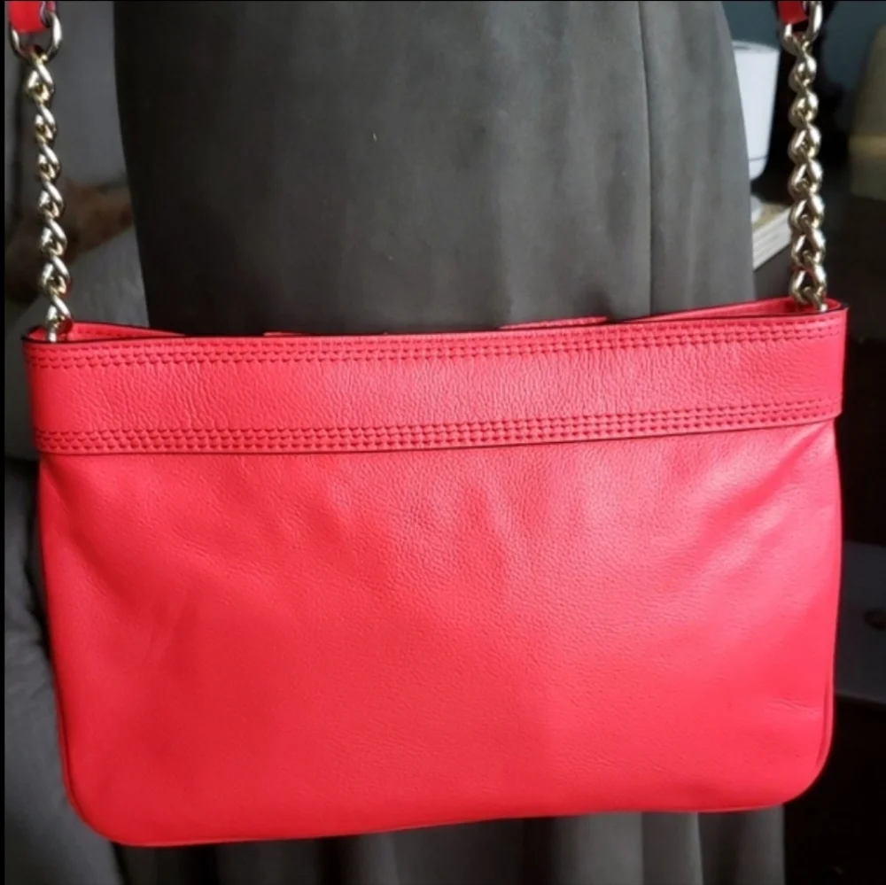 New Kate Spade Arica Primrose Hill Geranium Red Leather Bow Crossbody Clutch Bag